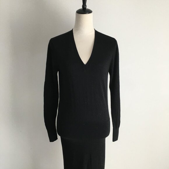 SANDRO Paris Long Sleeve Black 100% Merino Wool Knit Midi-Long Sweater Dress - Picture 7 of 14